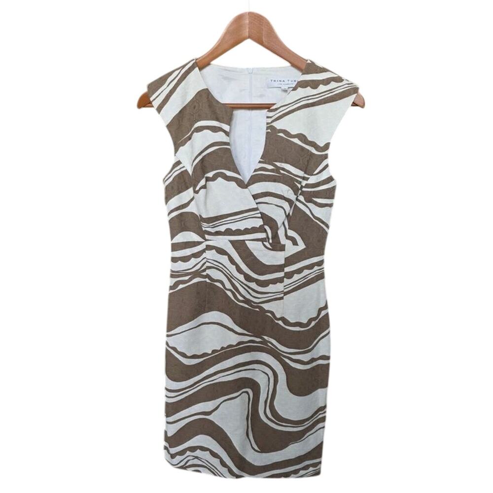 Trina Turk Sleeveless Sheath Dress Brown White Swirls Size XS